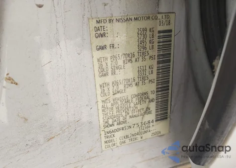 2018 Nissan Frontier Sv from USA, damaged, VIN 1N6AD0FR5JN753684